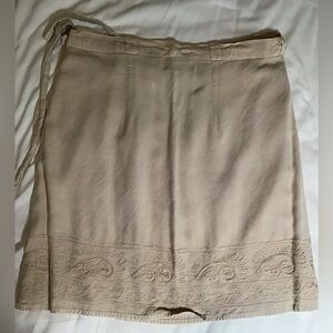 Chic Tan Embroidered Wrap Skirt